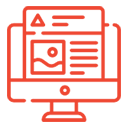 Red icon: desktop monitor showing a modern website layout, highlighting our expert web design and development services.