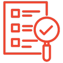 Red icon: checklist document with magnifying glass and checkmark, highlighting LinkedIn ad campaign analysis for ROAS growth.