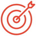 Red bullseye target icon with an arrow, signifying effective, ROAS-focused LinkedIn ad campaign results.