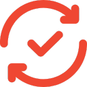 Red icon: checkmark inside a circular arrow, representing continuous website maintenance, secure updates, and optimal performance.