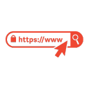 Red browser address bar with "https://www", padlock, magnifying glass, and cursor, for refining landing pages.