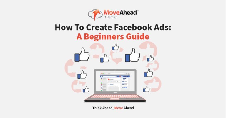 Hero image for the beginner's guide to creating Facebook ads. A laptop shows the Facebook ad interface with many thumbs-up icons.