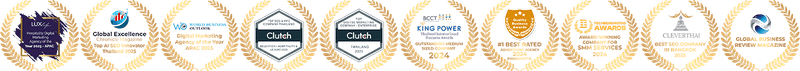 Award badges recognizing our Bangkok web development agency's expertise in web design, SEO, and digital marketing.
