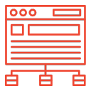 Website browser icon with a hierarchical site structure below, representing an SEO audit and analysis.