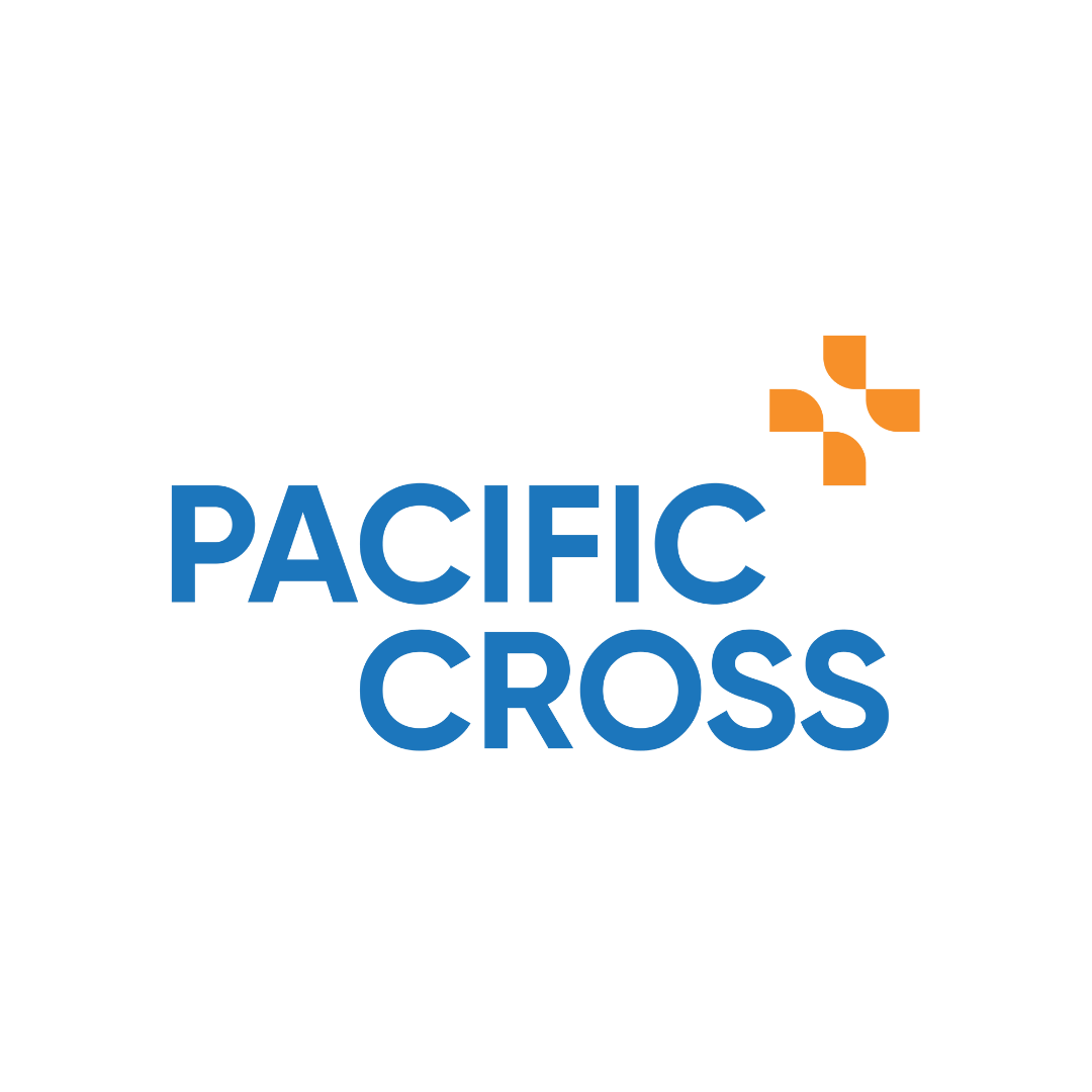 Pacific Cross logo: blue text 'PACIFIC CROSS' and an orange cross symbol, a satisfied Move Ahead Media client.
