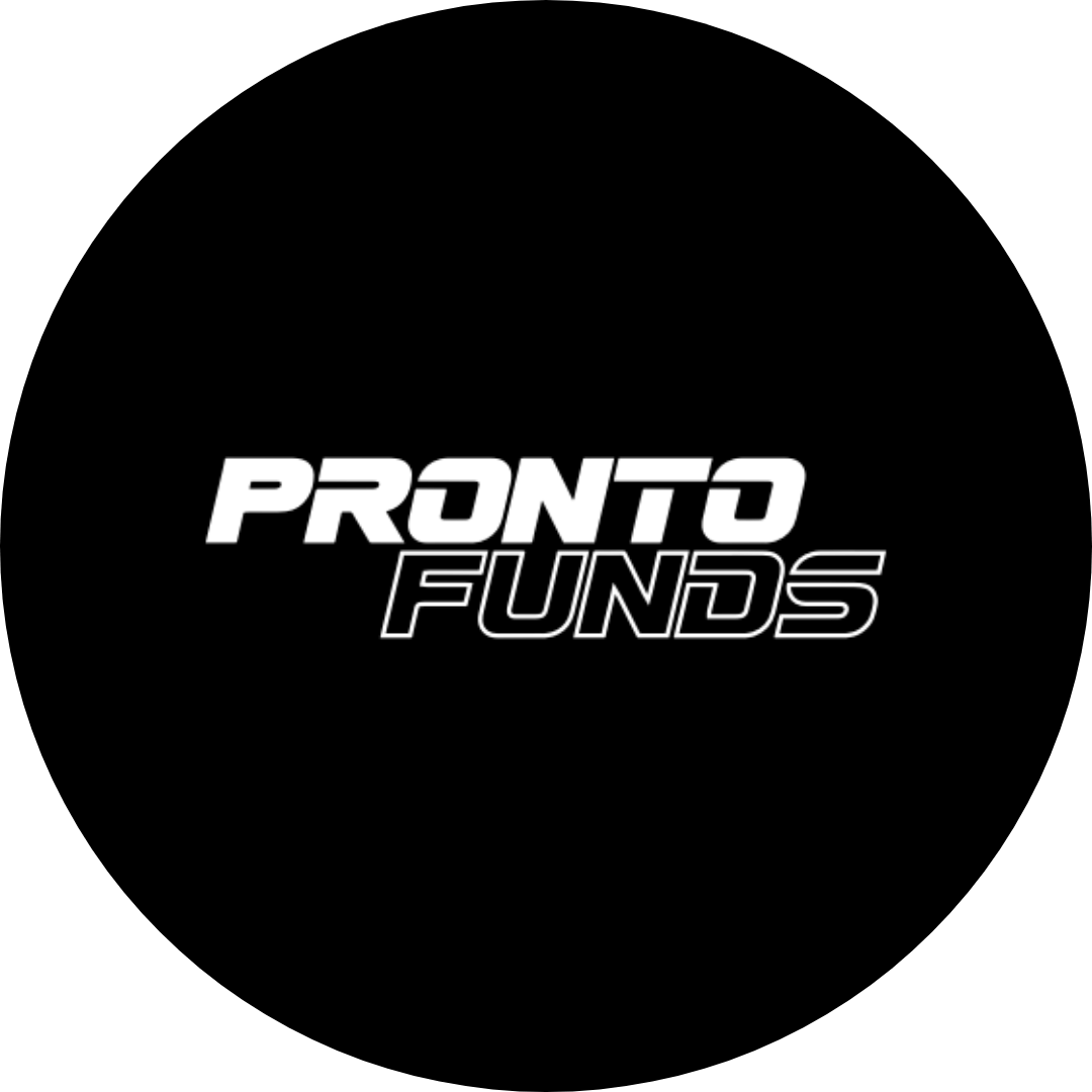 Stylized white 'PRONTO' and outlined 'FUNDS' logo on black, representing a satisfied Move Ahead Media client review.