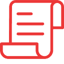 Red outline icon of a document with text lines and a curled bottom, symbolizing answers to common digital marketing FAQs.