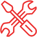 Red icon of crossed screwdriver and wrench, indicating the Services FAQs section for digital marketing solutions.