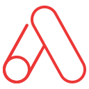 Move Ahead Media logo: Red abstract design, a stylized 'A' formed by a circular element and an elongated loop, for paid media.