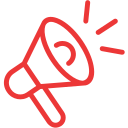 Red megaphone icon symbolizing digital advertising and paid media campaigns for online marketing.