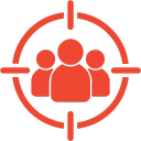 Red target icon with three people, symbolizing precise audience targeting for programmatic advertising services in Bangkok.