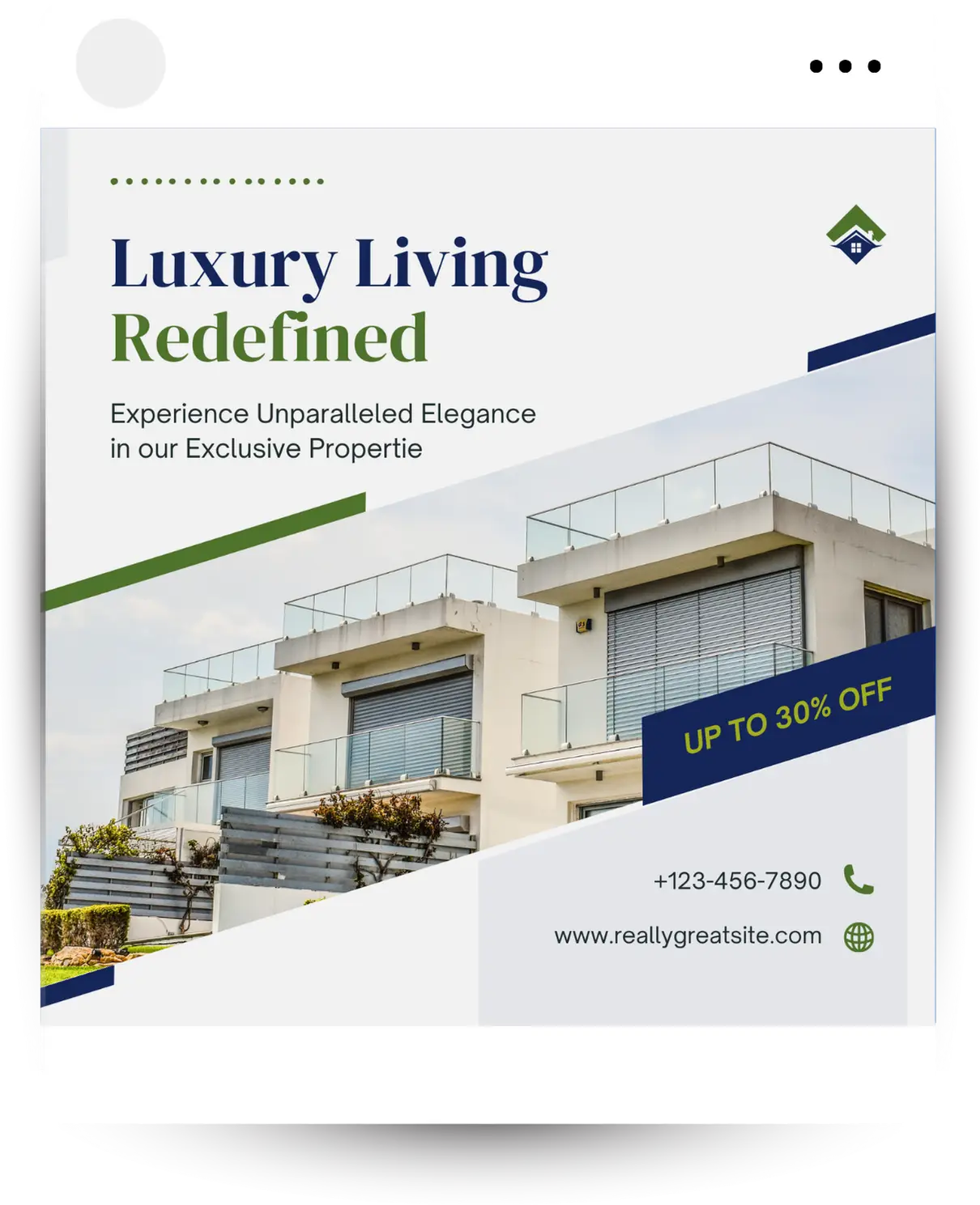 Example digital ad for luxury real estate in Thailand, featuring modern multi-story homes, promoting "Luxury Living Redefined" with a discount.