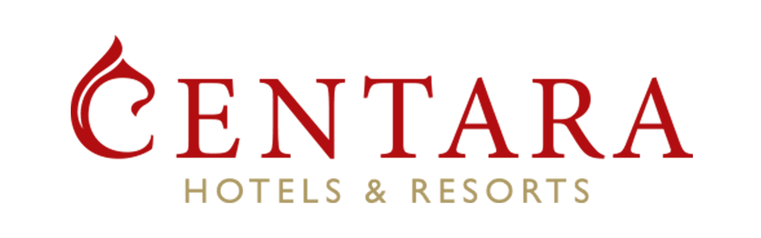 Red main logo text in a rounded shape, with a smaller gold tagline below, for a hospitality digital marketing agency.